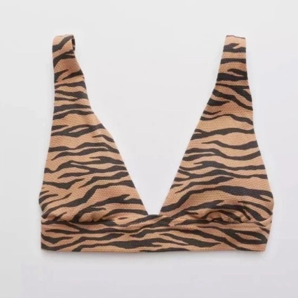 NWT Aerie Pique Triangle Black & Tan Zebra Print Bikini Top - Picture 1 of 3